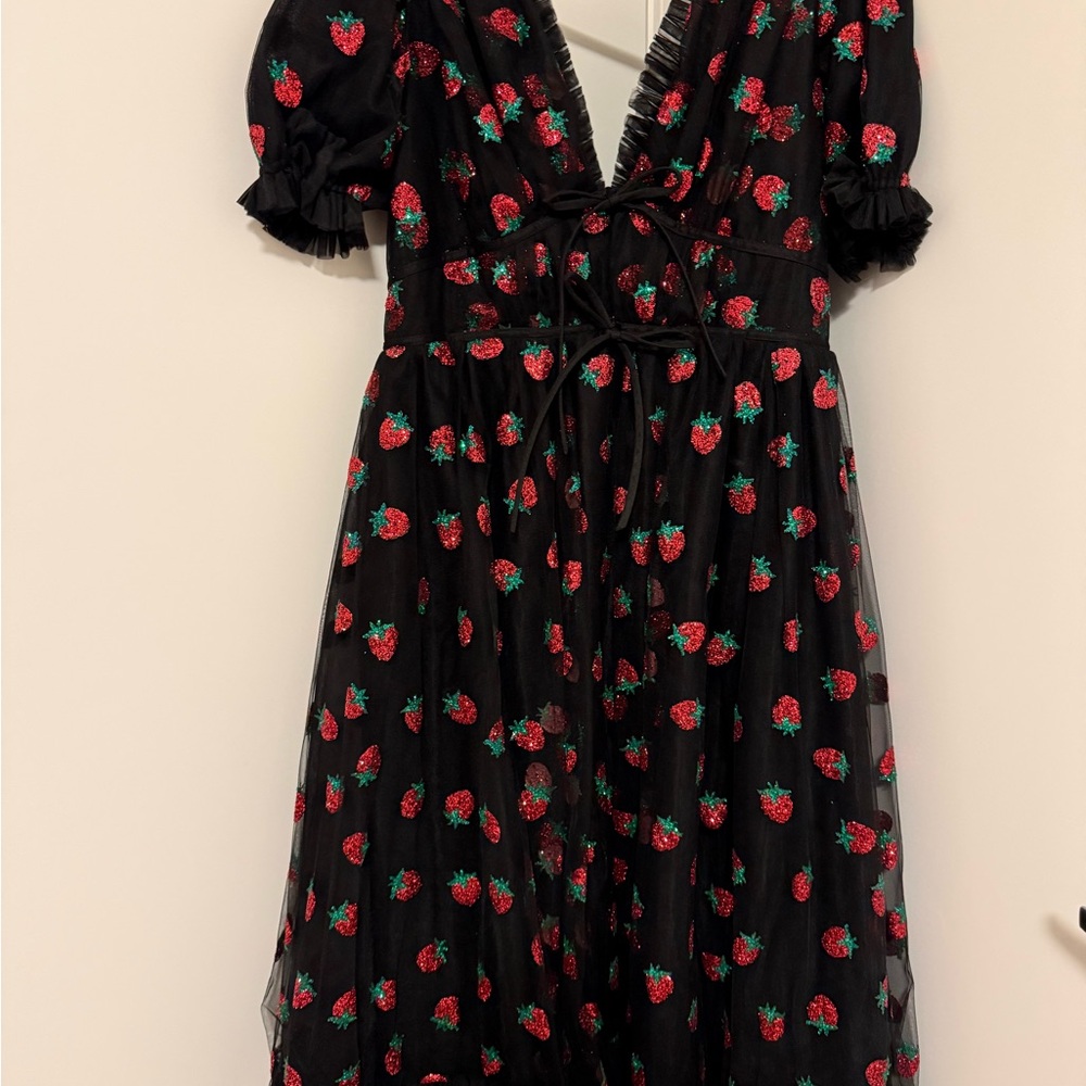 New without tags Lirika Matoshi Black and Red Strawberry  Dress